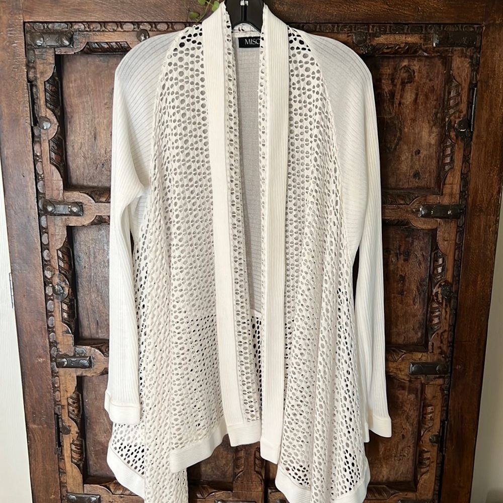 Misook White Asymmetrical Drape Front Cardigan - image 1